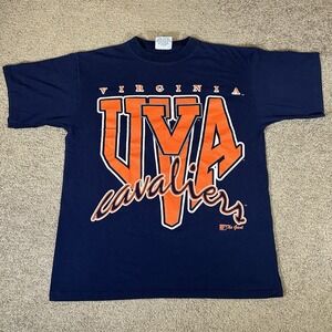 Vintage 90s UVA Virginia Cavaliers Big Spell Out The Game T-Shirt Size L USA